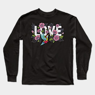 Hummingbird Love With Beautiful Colourful Flowers Long Sleeve T-Shirt